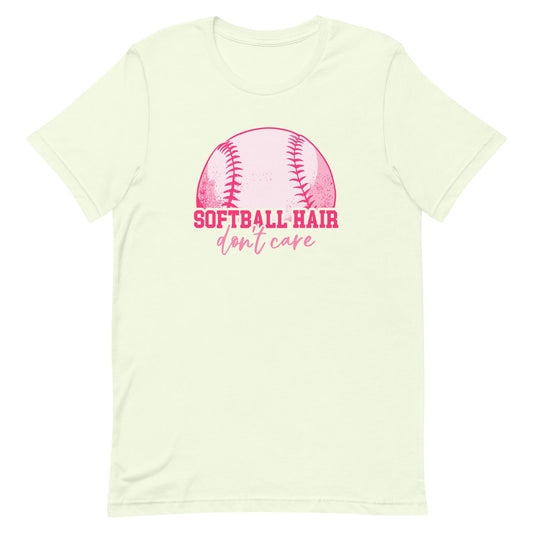 Softball Hair Don't Care Pink | Adult T-Shirt