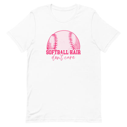 Softball Hair Don't Care Pink | Adult T-Shirt